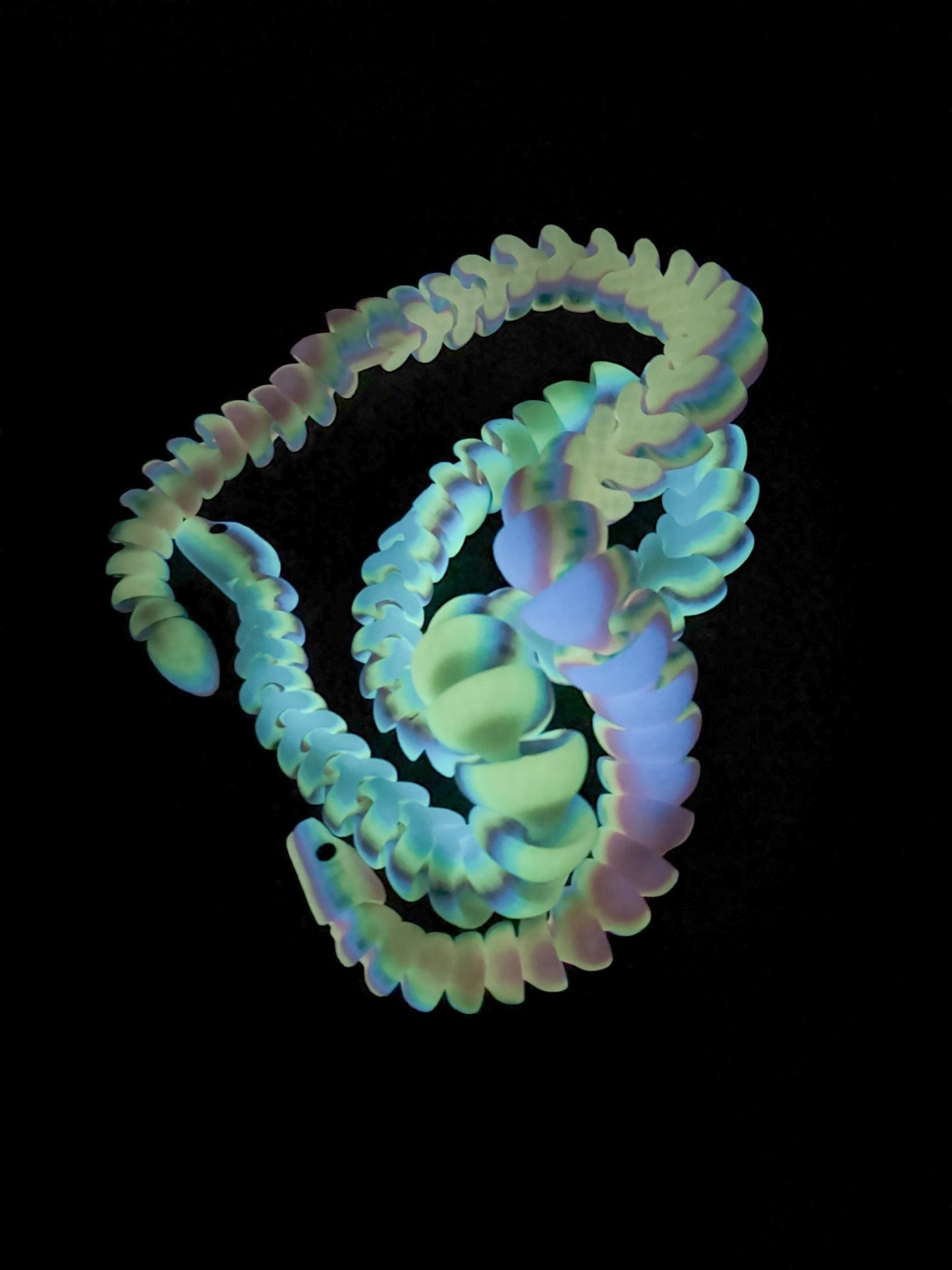 32 - Inch Articulated Rainbow Snake – 3D Printed, Glow - in - the - Dark Fidget Toy - Designs by Lauren Ann