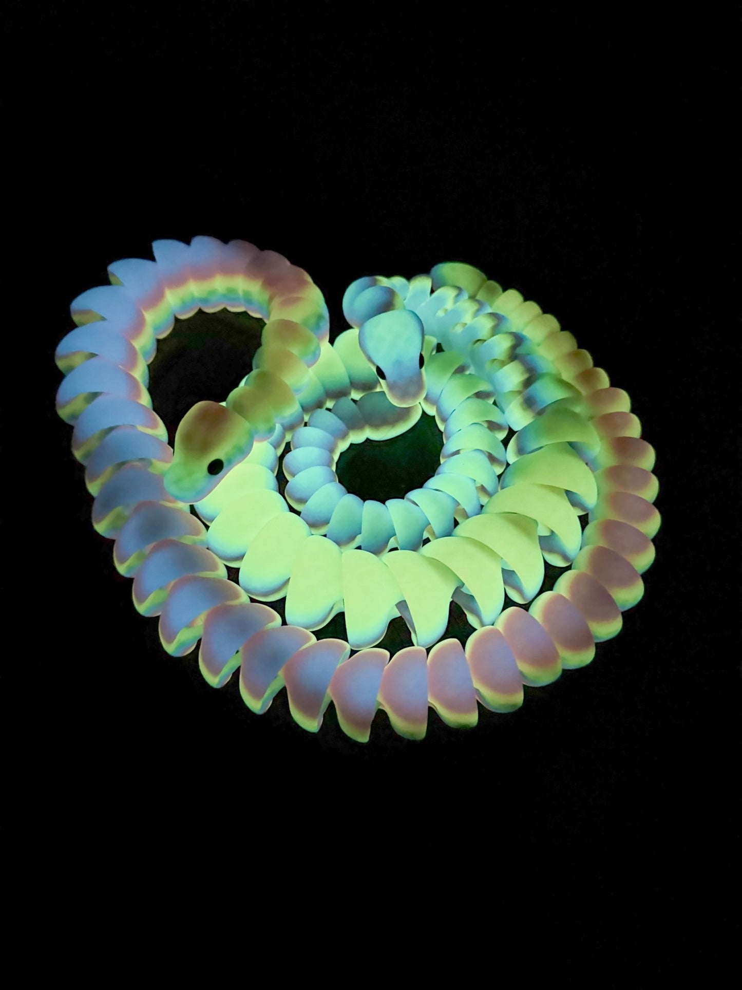 32 - Inch Articulated Rainbow Snake – 3D Printed, Glow - in - the - Dark Fidget Toy - Designs by Lauren Ann