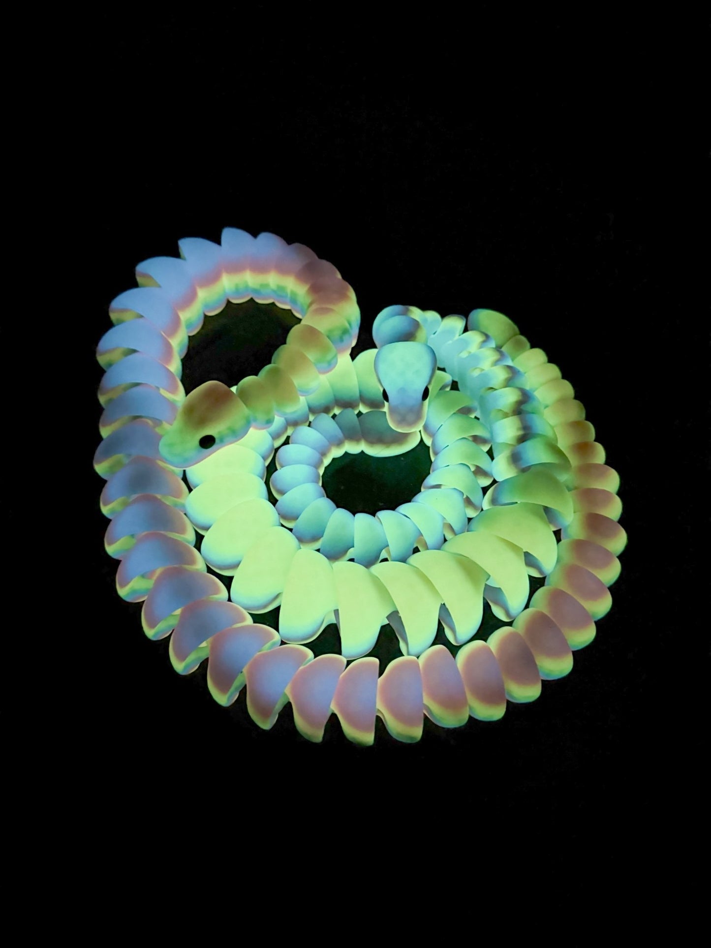 32 - Inch Articulated Rainbow Snake – 3D Printed, Glow - in - the - Dark Fidget Toy - Designs by Lauren Ann