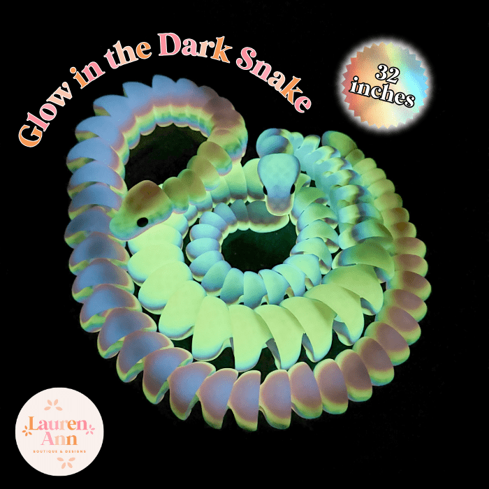 32 - Inch Articulated Rainbow Snake – 3D Printed, Glow - in - the - Dark Fidget Toy - Designs by Lauren Ann