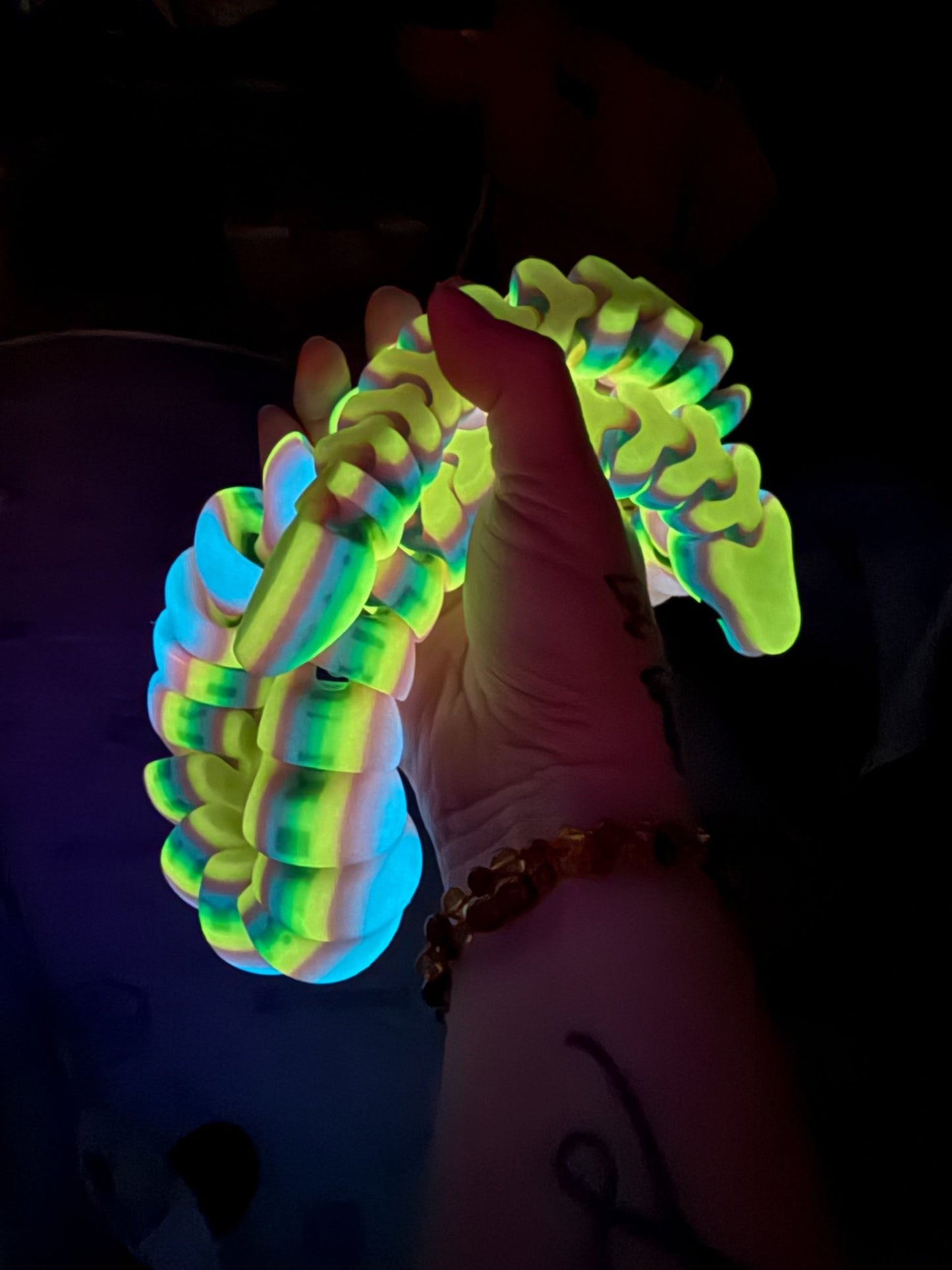 32 - Inch Articulated Rainbow Snake – 3D Printed, Glow - in - the - Dark Fidget Toy - Designs by Lauren Ann