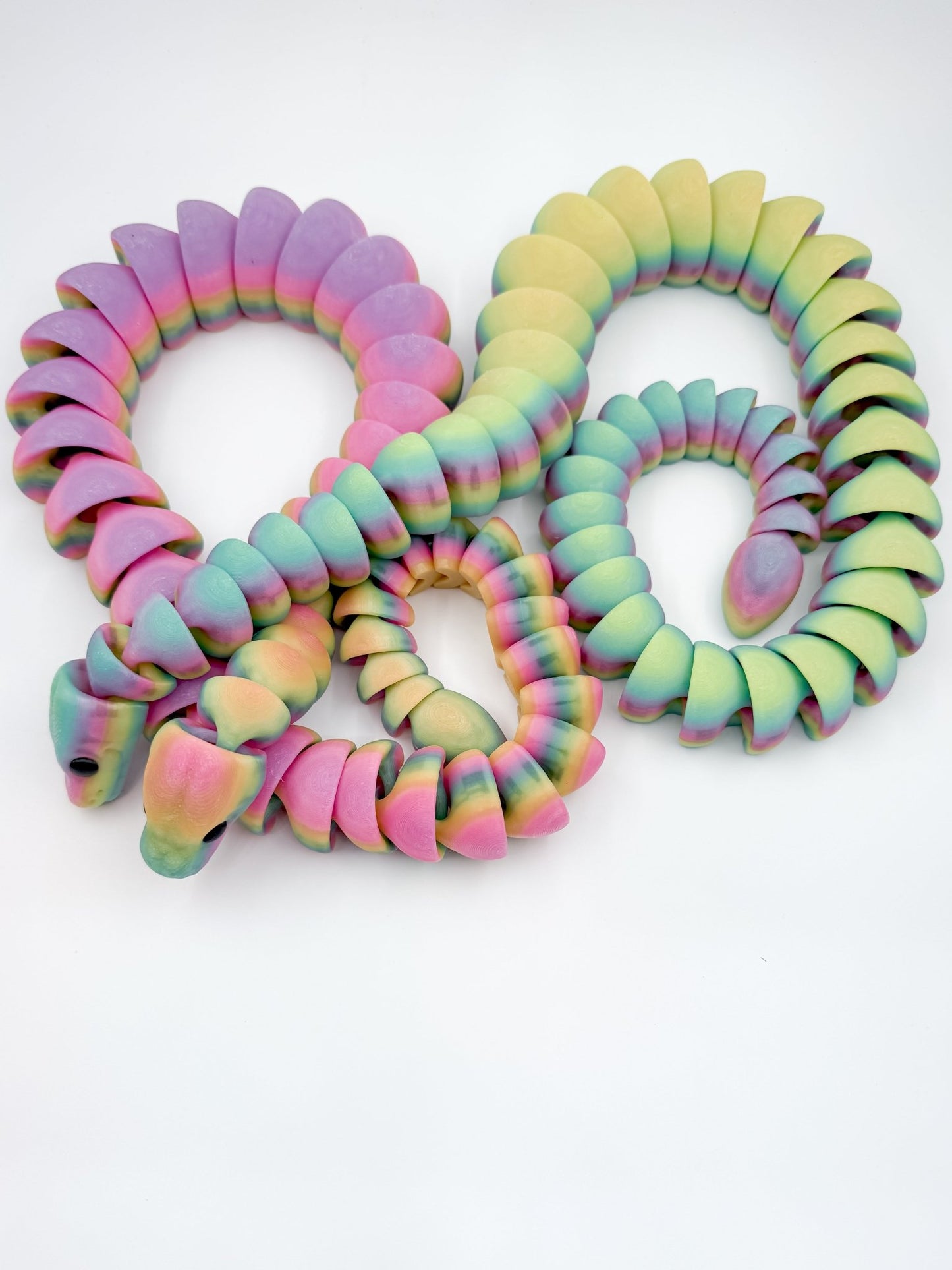 32 - Inch Articulated Rainbow Snake – 3D Printed, Glow - in - the - Dark Fidget Toy - Designs by Lauren Ann