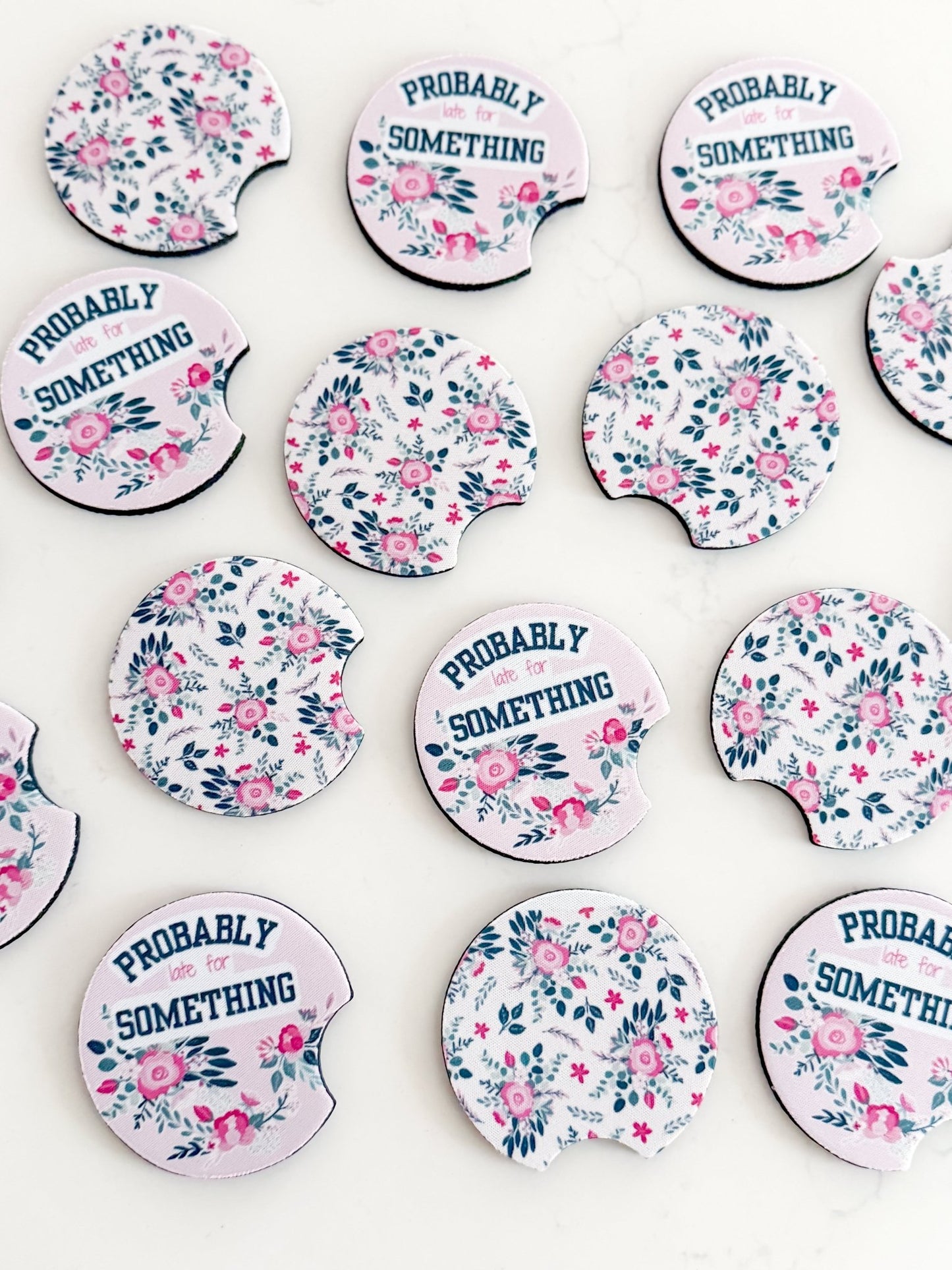 Cute Car Coasters - Set of 2 | Floral Funny Probably Late for Something - Designs by Lauren Ann