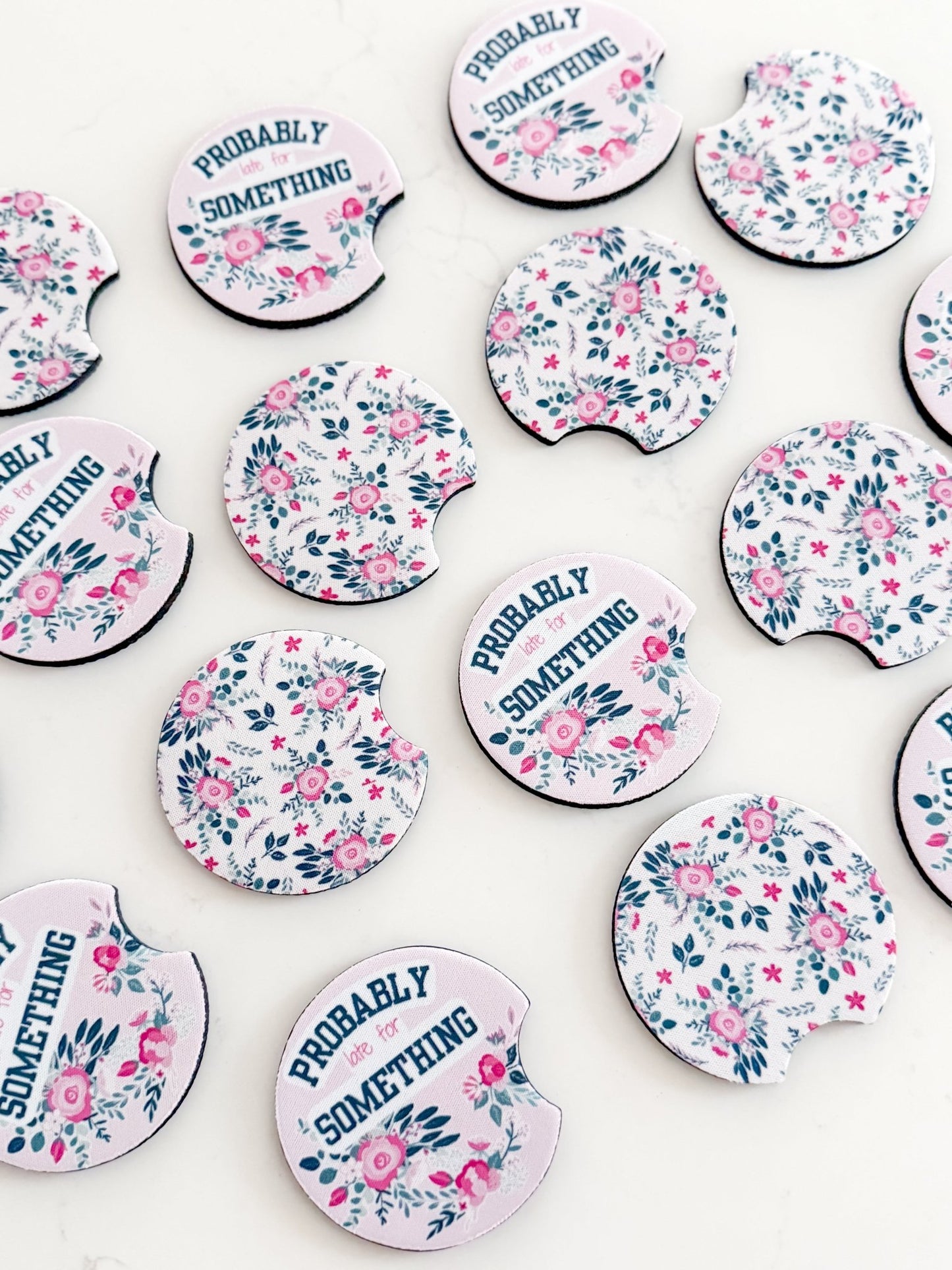 Cute Car Coasters - Set of 2 | Floral Funny Probably Late for Something - Designs by Lauren Ann