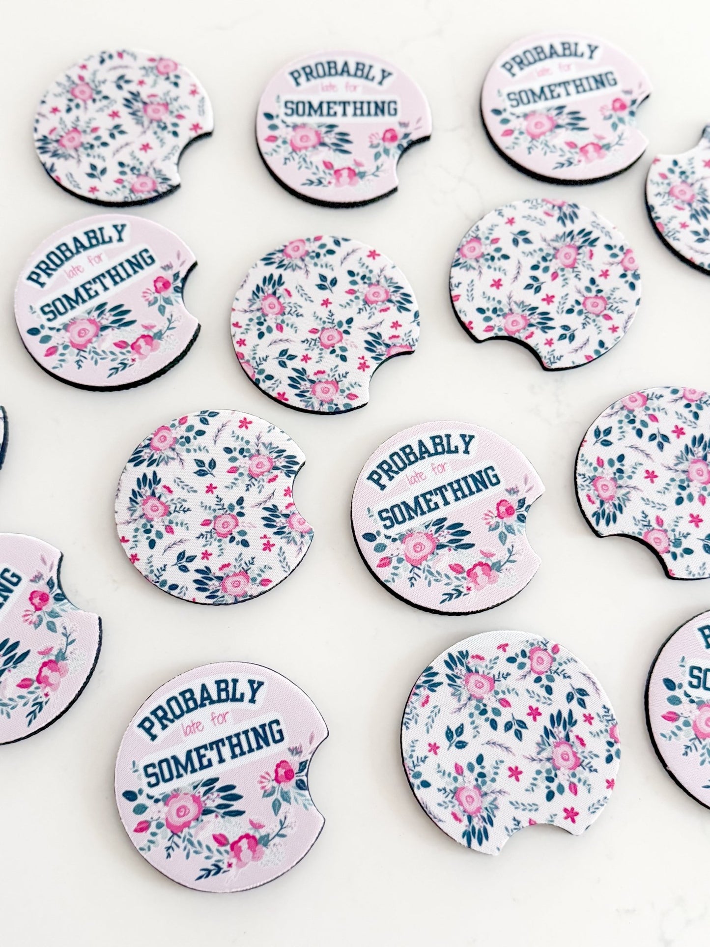 Cute Car Coasters - Set of 2 | Floral Funny Probably Late for Something - Designs by Lauren Ann