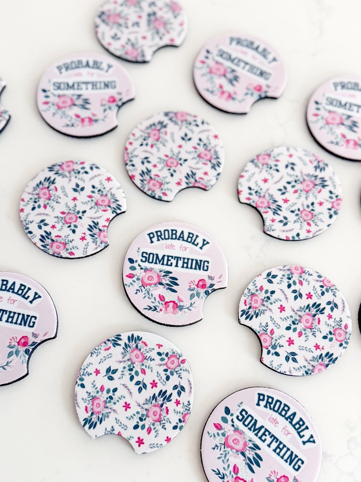 Cute Car Coasters - Set of 2 | Floral Funny Probably Late for Something - Designs by Lauren Ann
