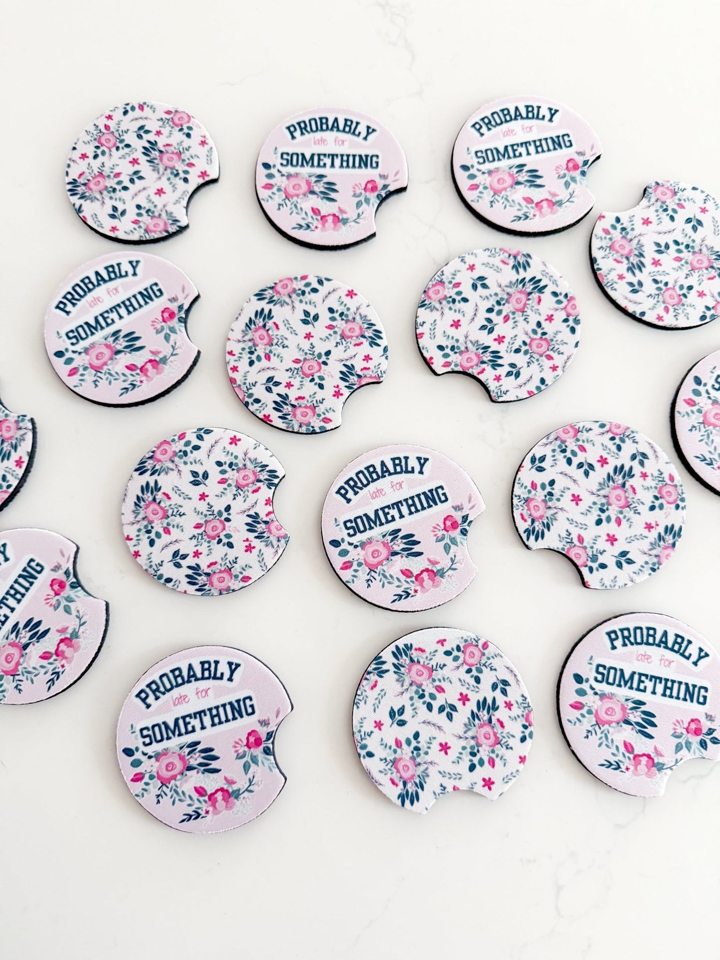 Cute Car Coasters - Set of 2 | Floral Funny Probably Late for Something - Designs by Lauren Ann