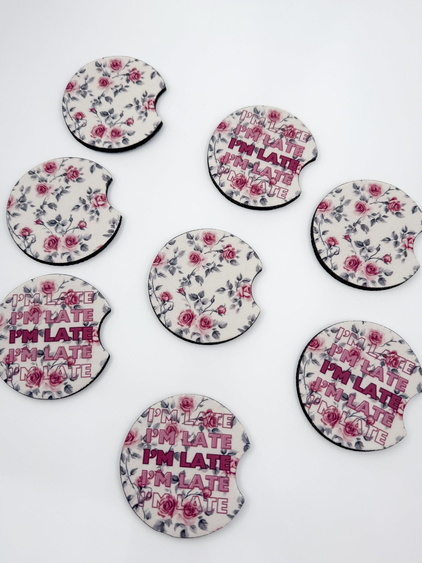 Cute Car Coasters - Set of 2 | I'm Late Car Coasters - Designs by Lauren Ann