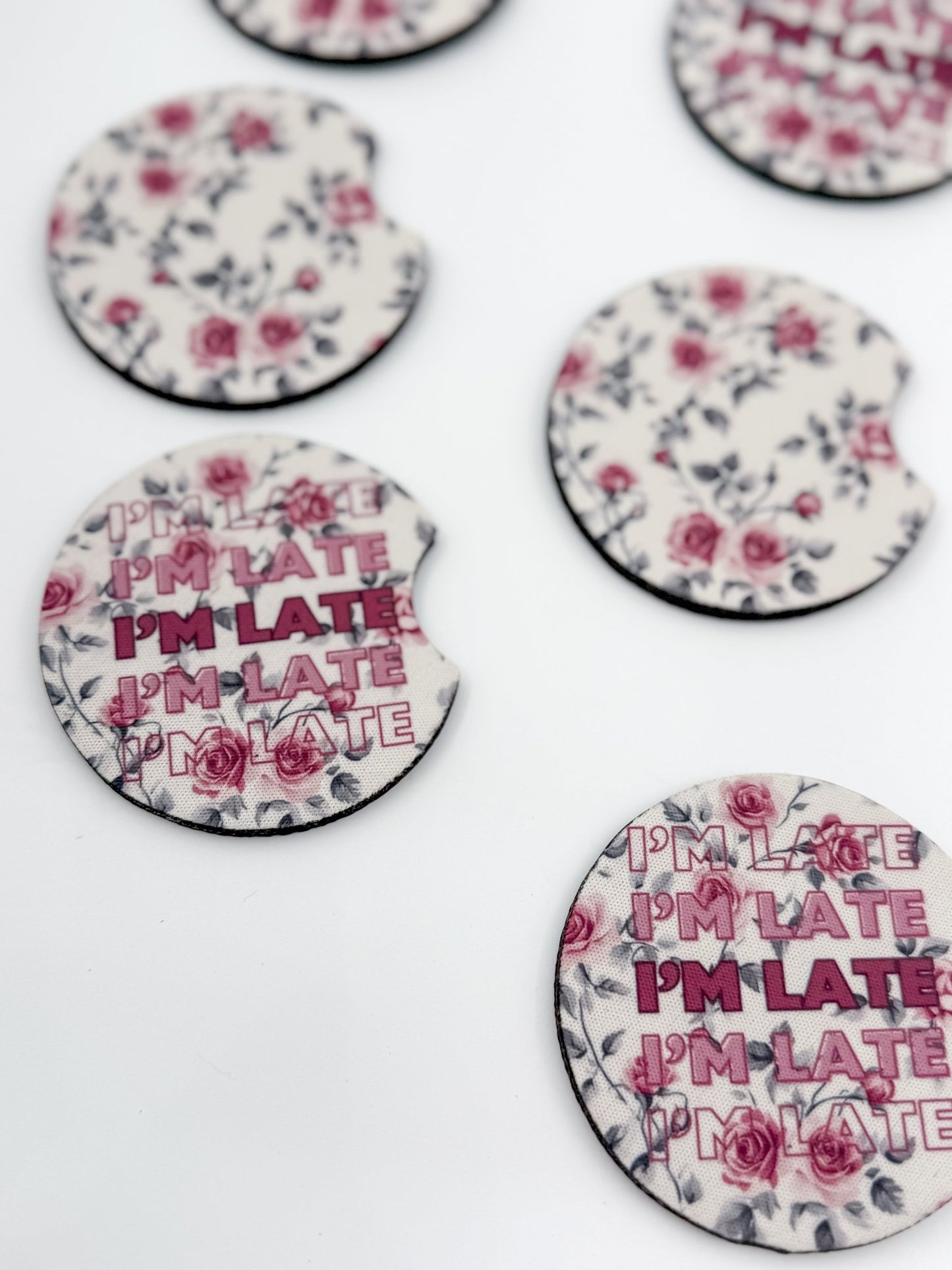 Cute Car Coasters - Set of 2 | I'm Late Car Coasters - Designs by Lauren Ann