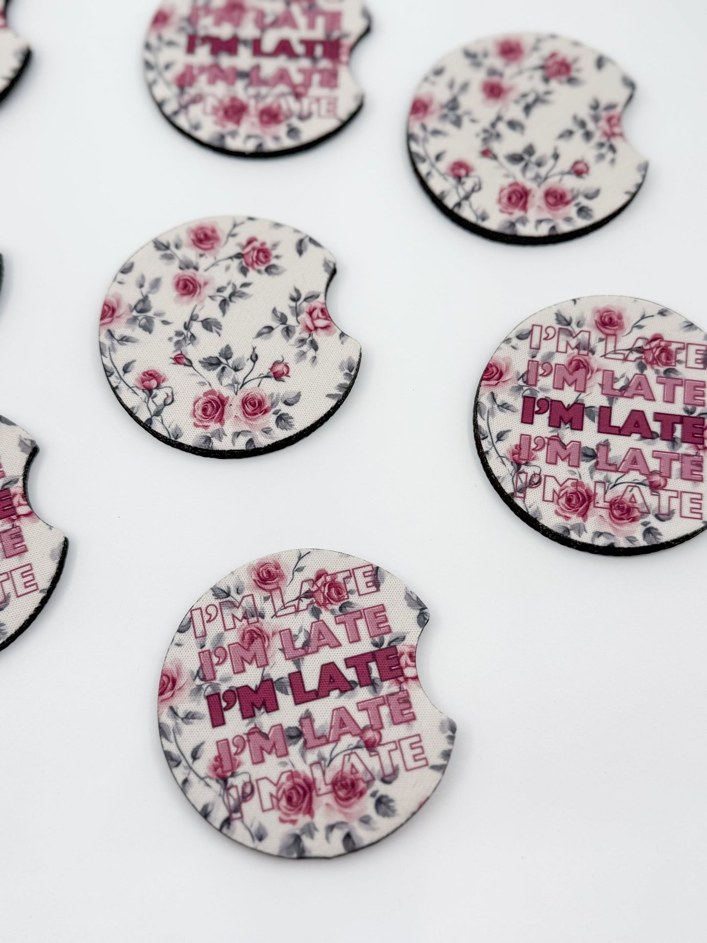 Cute Car Coasters - Set of 2 | I'm Late Car Coasters - Designs by Lauren Ann