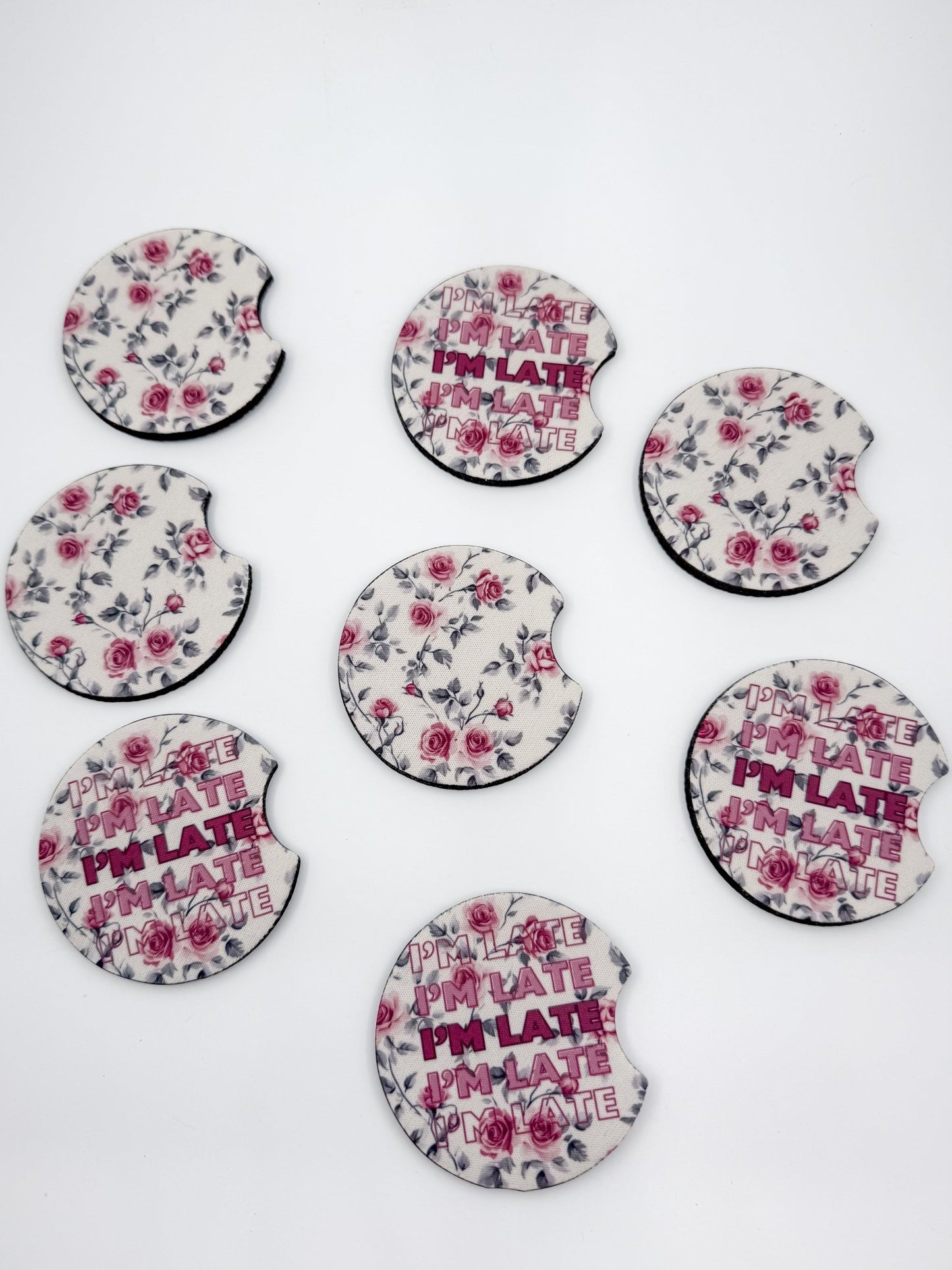 Cute Car Coasters - Set of 2 | I'm Late Car Coasters - Designs by Lauren Ann