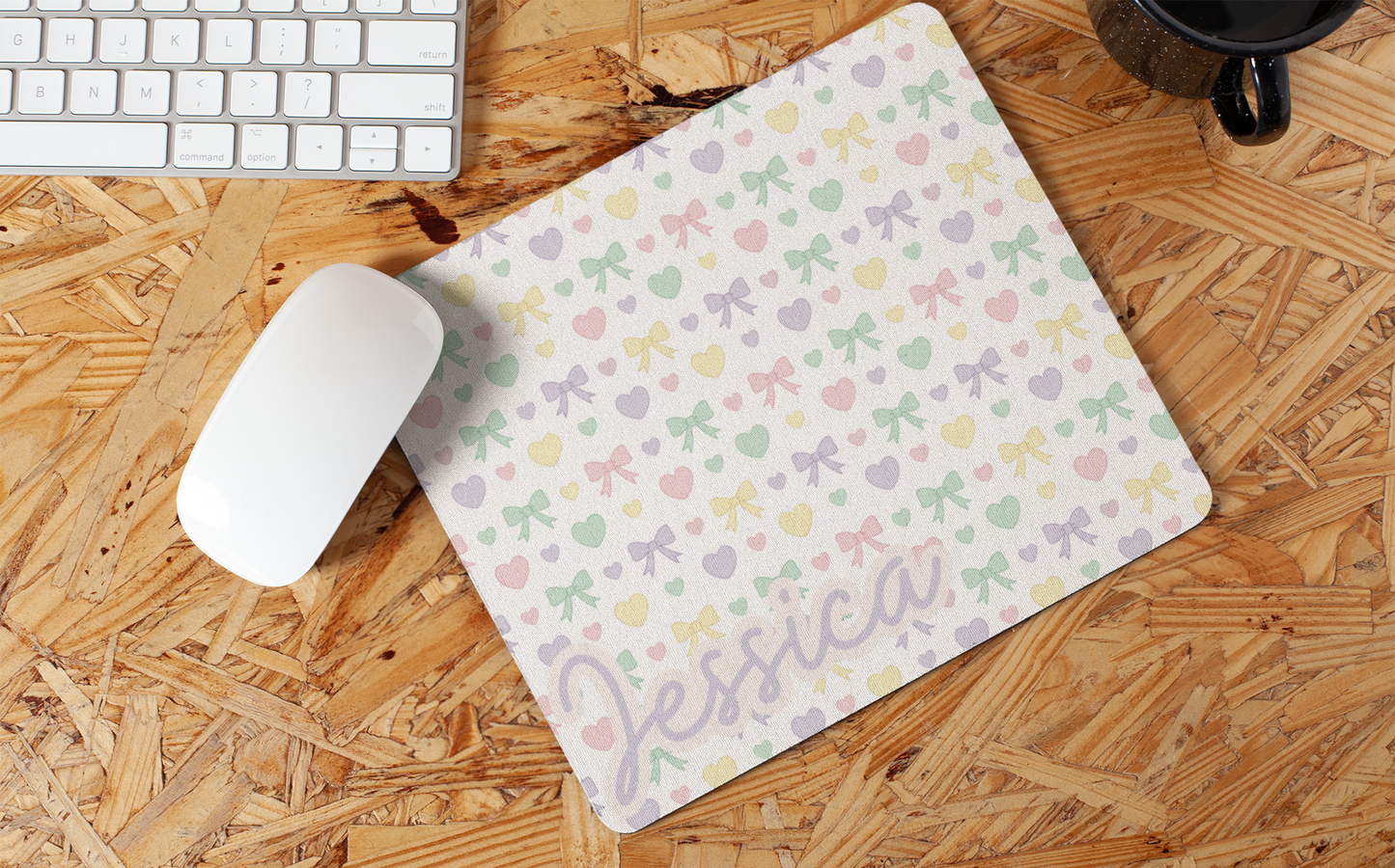 Pastel Bow/Heart with Name Mousepad