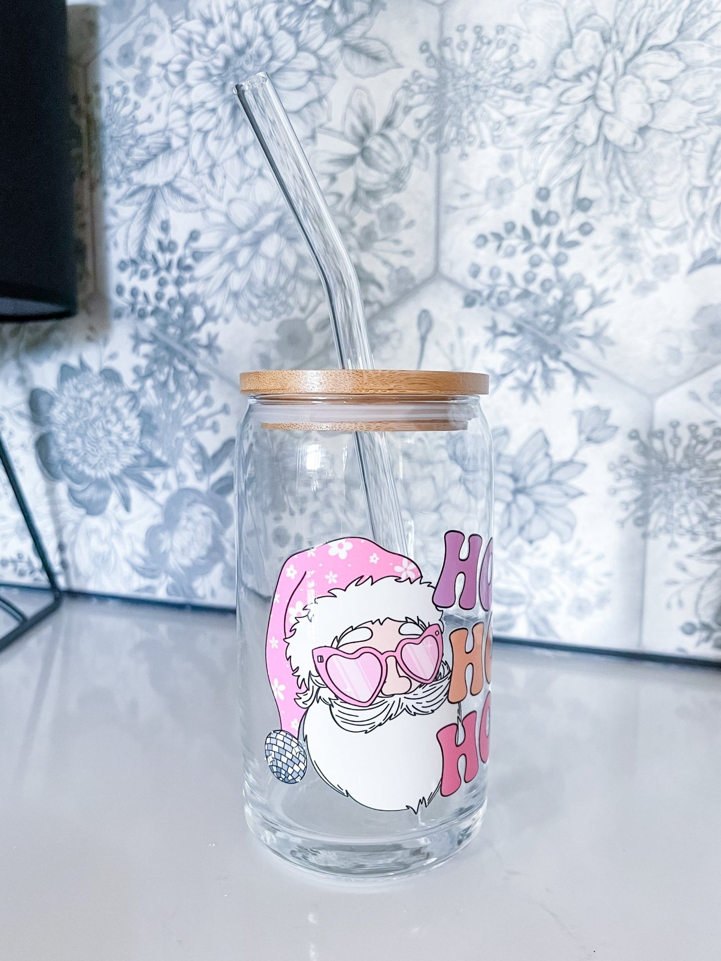 Ho Ho Ho Glass Can - Designs by Lauren Ann