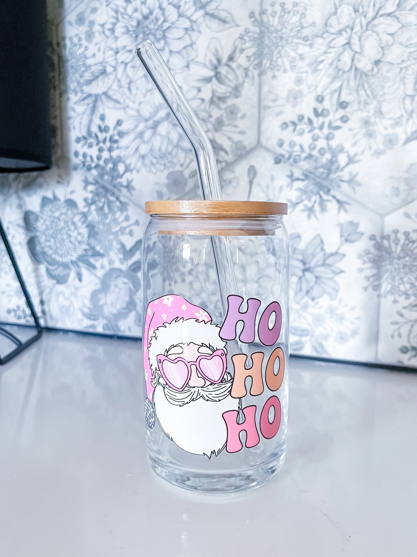 Ho Ho Ho Glass Can - Designs by Lauren Ann