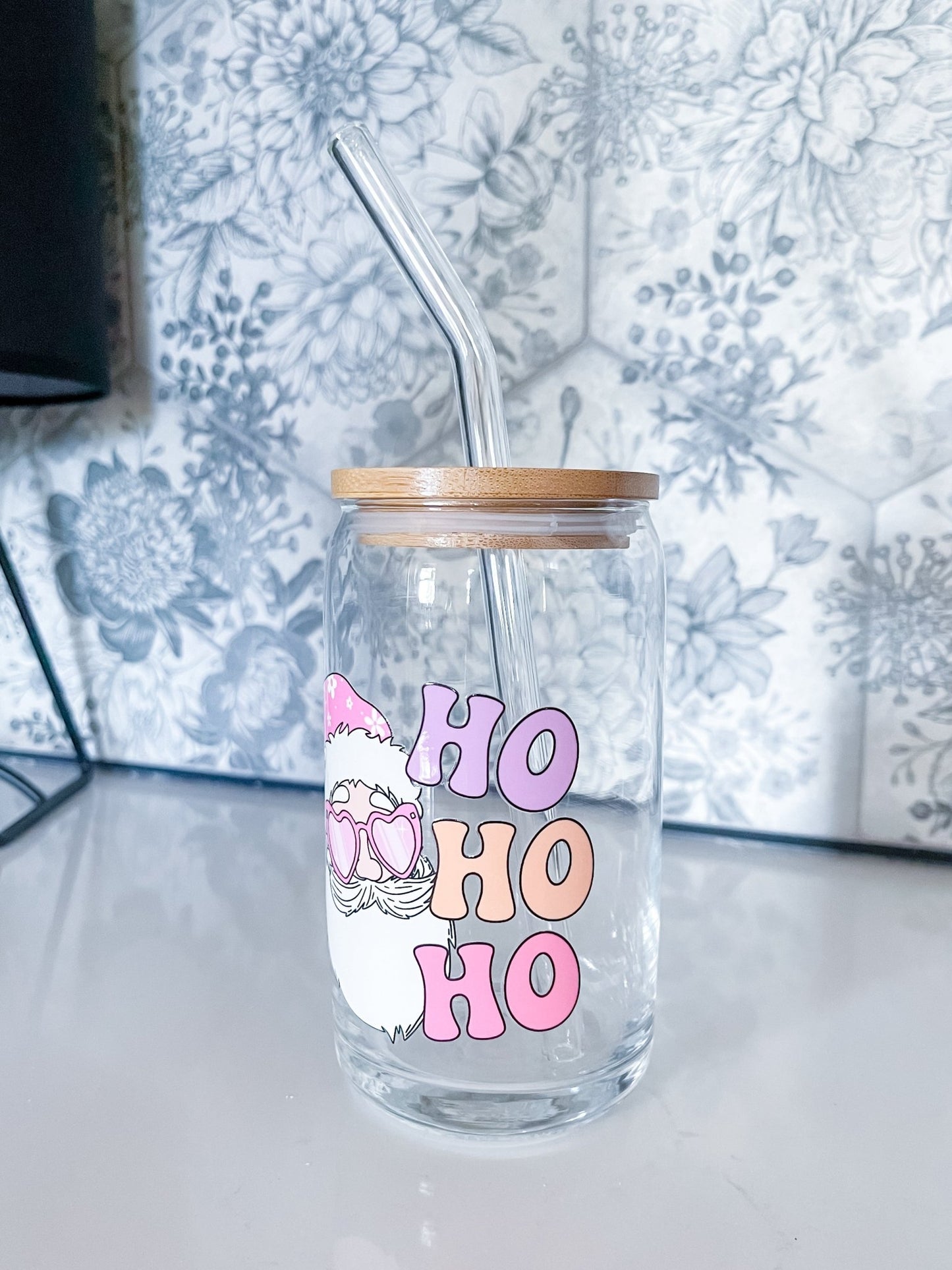Ho Ho Ho Glass Can - Designs by Lauren Ann