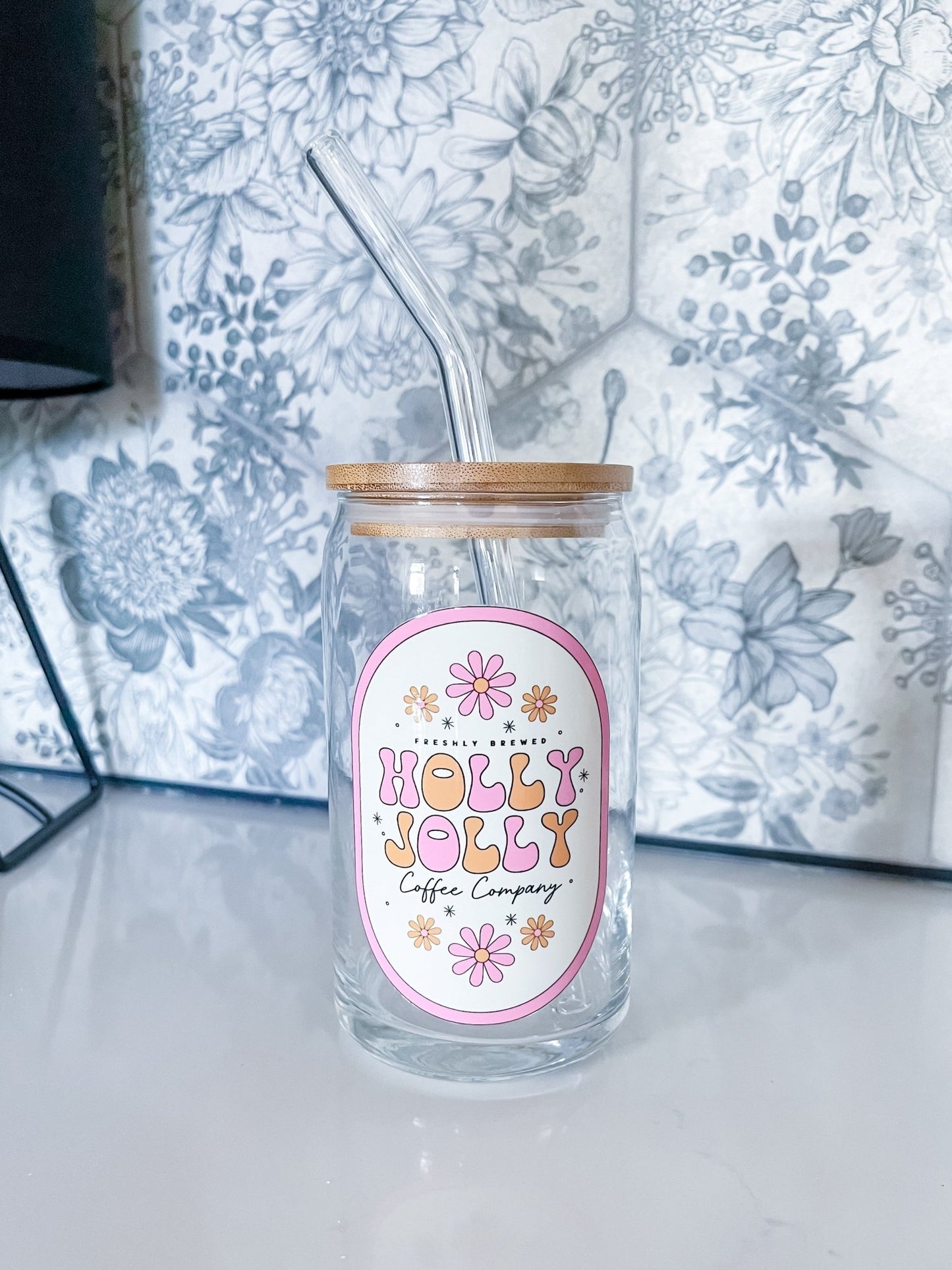 Holly Jolly Coffee Glass Can - Designs by Lauren Ann