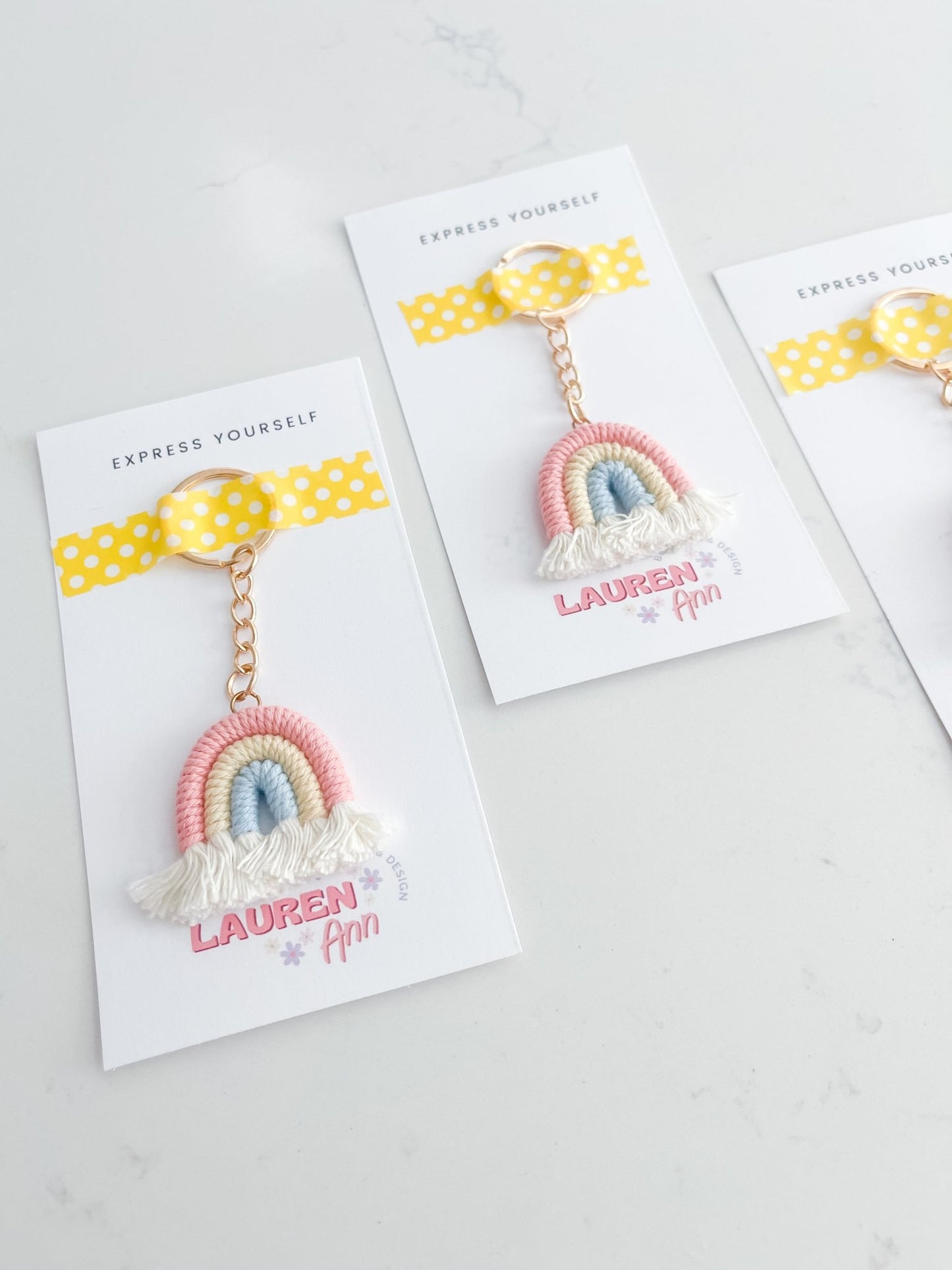 Macrame Rainbow Keychain - Designs by Lauren Ann
