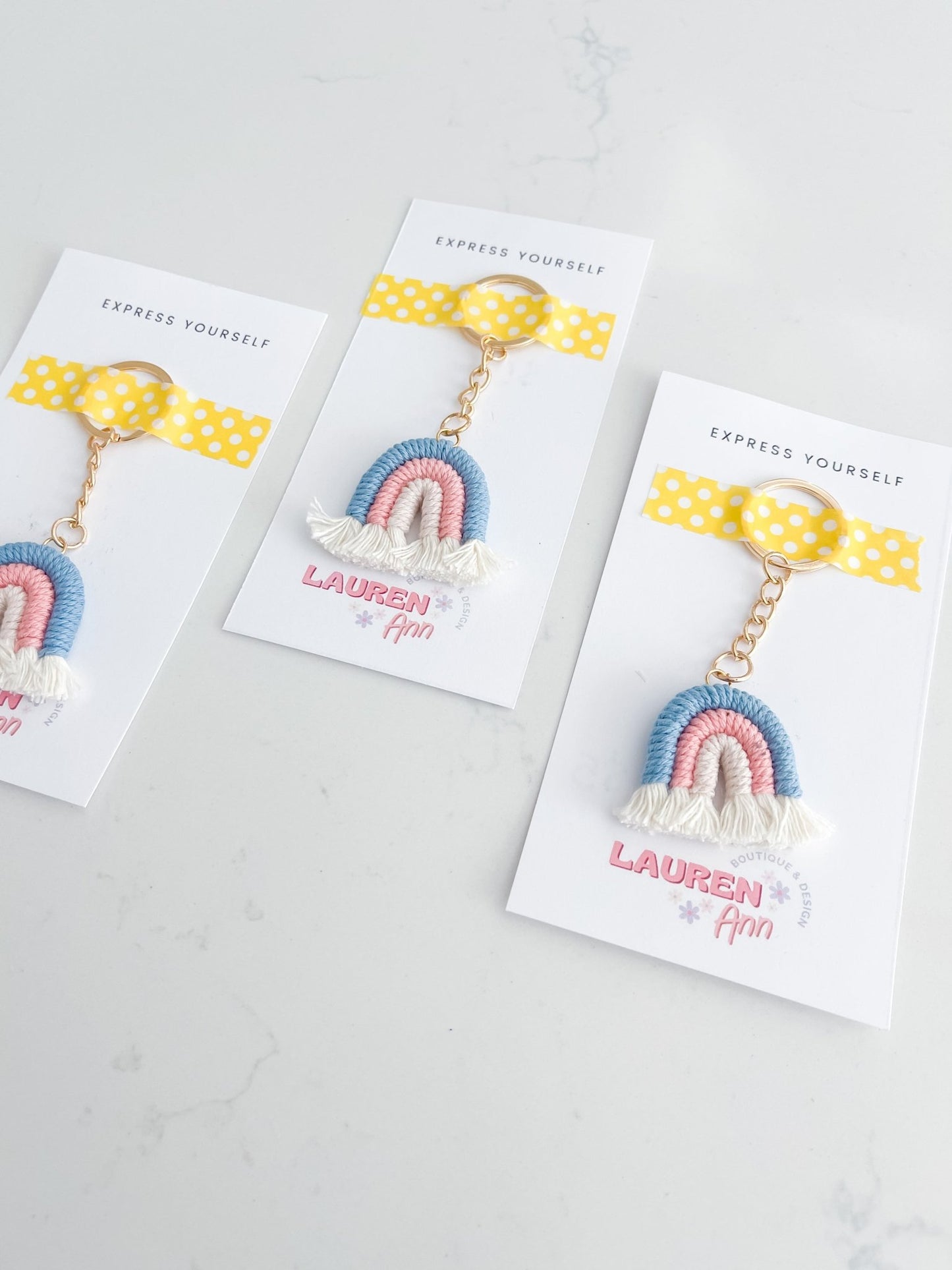 Macrame Rainbow Keychain - Designs by Lauren Ann