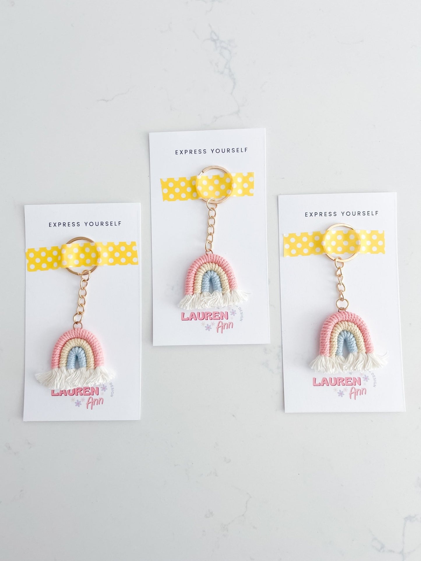 Macrame Rainbow Keychain - Designs by Lauren Ann