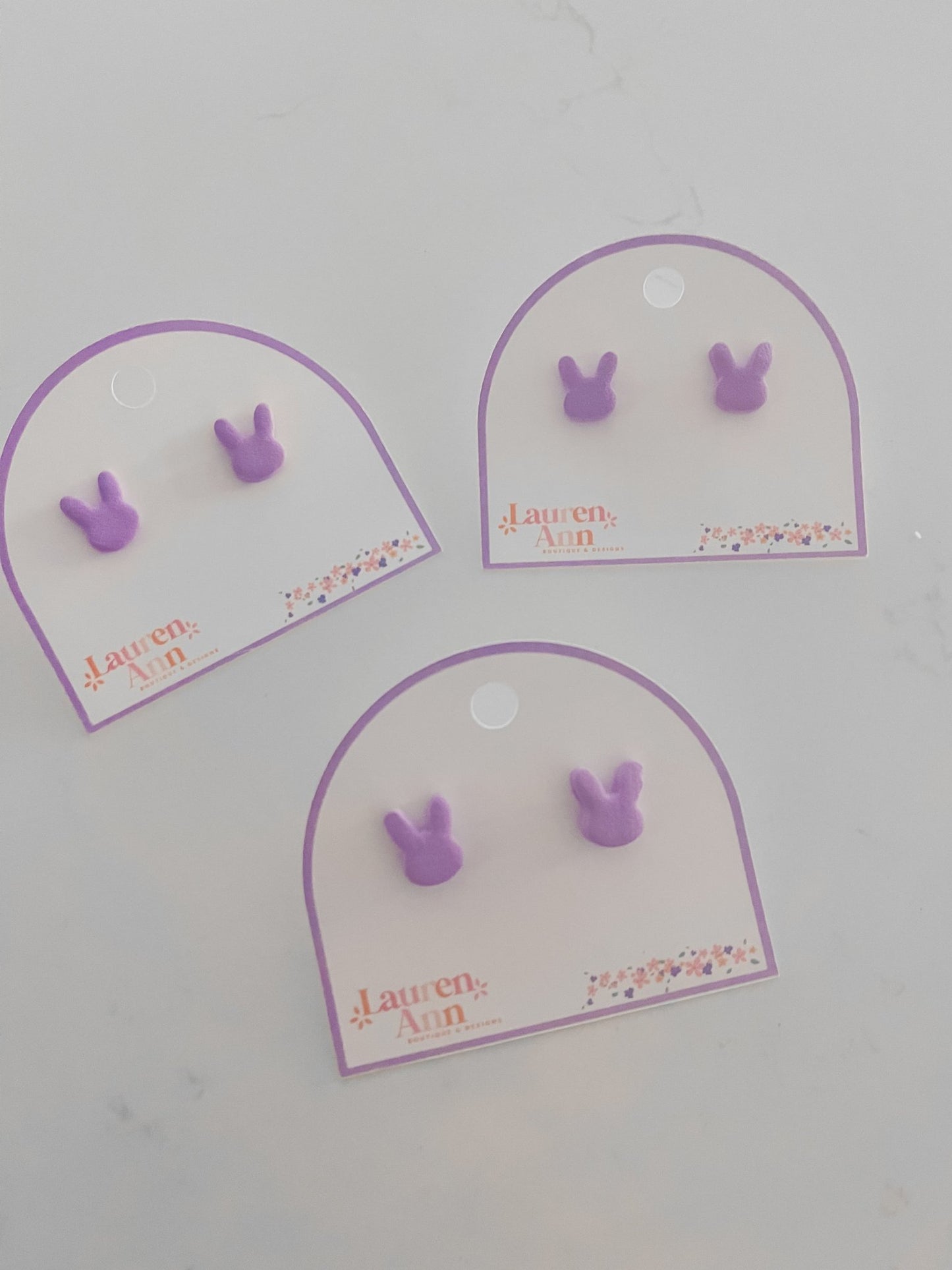 Polymer Clay Bunny Studs - Designs by Lauren Ann