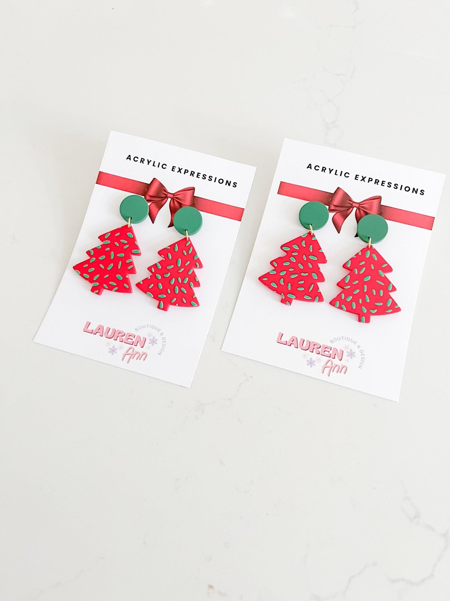 Red Christmas Tree Earrings - Designs by Lauren Ann