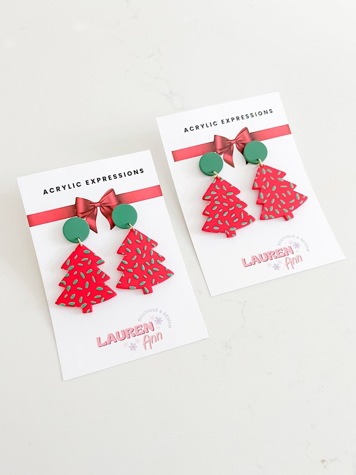 Red Christmas Tree Earrings - Designs by Lauren Ann