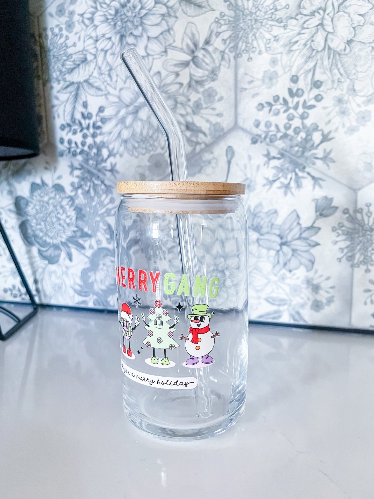 The Merry Gang Glass Can - Designs by Lauren Ann