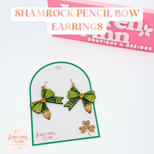 🍀 Shamrock Pencil Bow Earrings