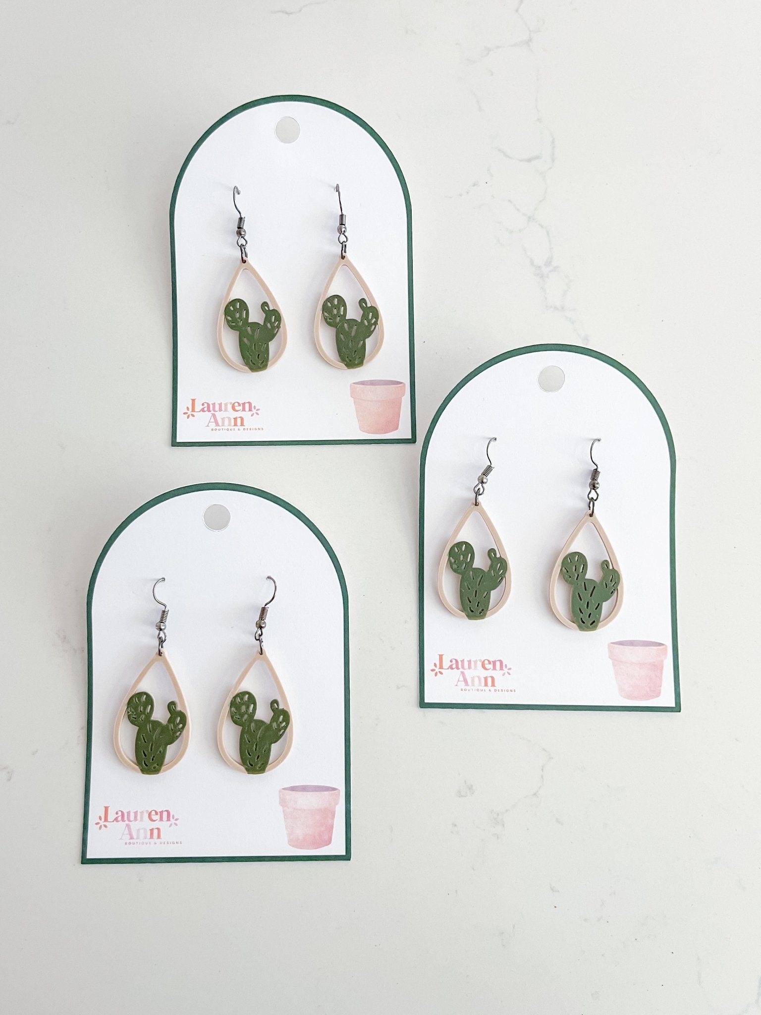 Cactus Teardrop Earrings - Designs by Lauren Ann