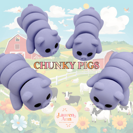 Cute Chunky Pastel Purple 3D Printed Pig Fidget Toy - Designs by Lauren Ann