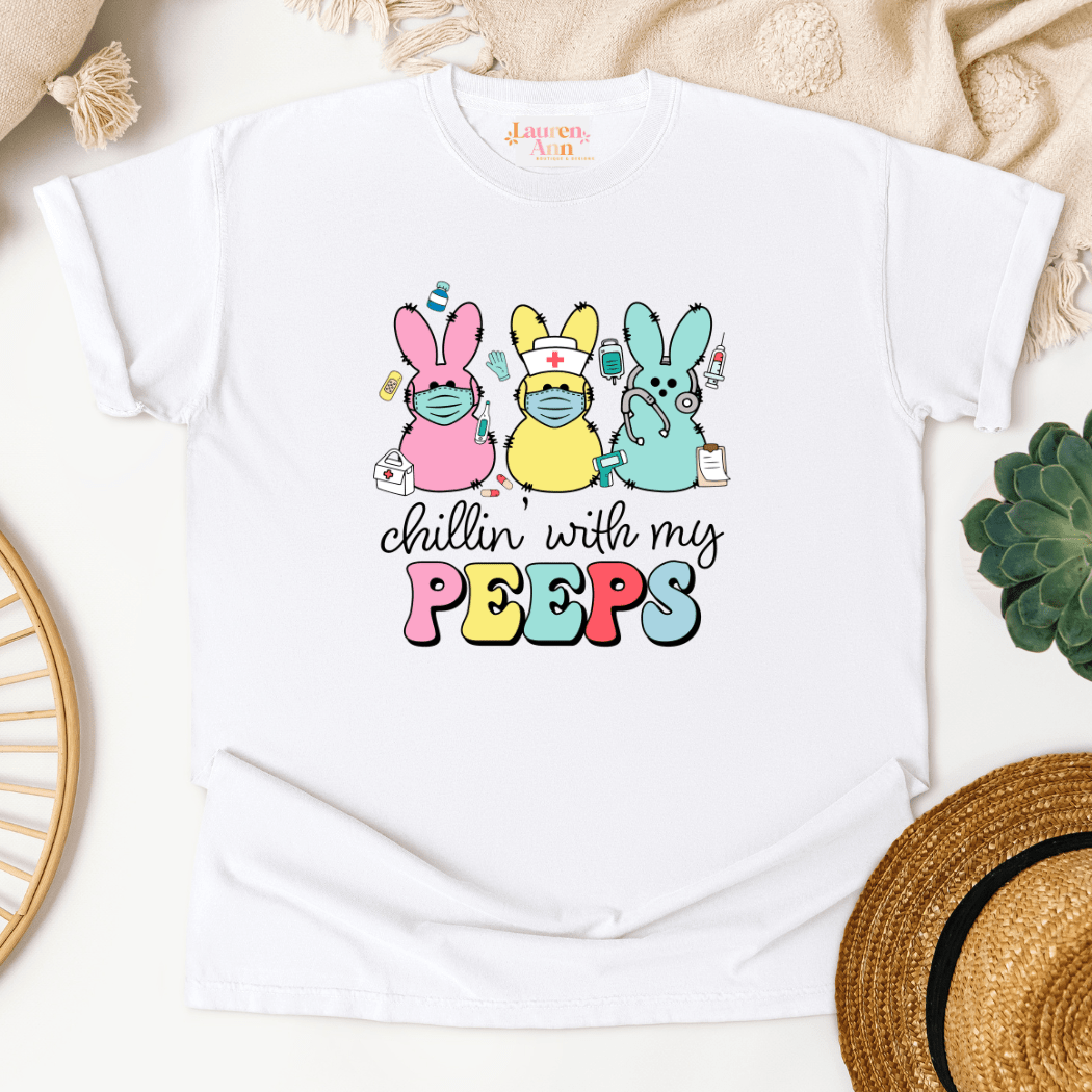 Easter Nurse T-Shirt – Cute Peep Graphic Tee – Nurse - Themed Easter Shirt - Designs by Lauren Ann