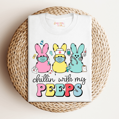 Easter Nurse T-Shirt – Cute Peep Graphic Tee – Nurse - Themed Easter Shirt - Designs by Lauren Ann