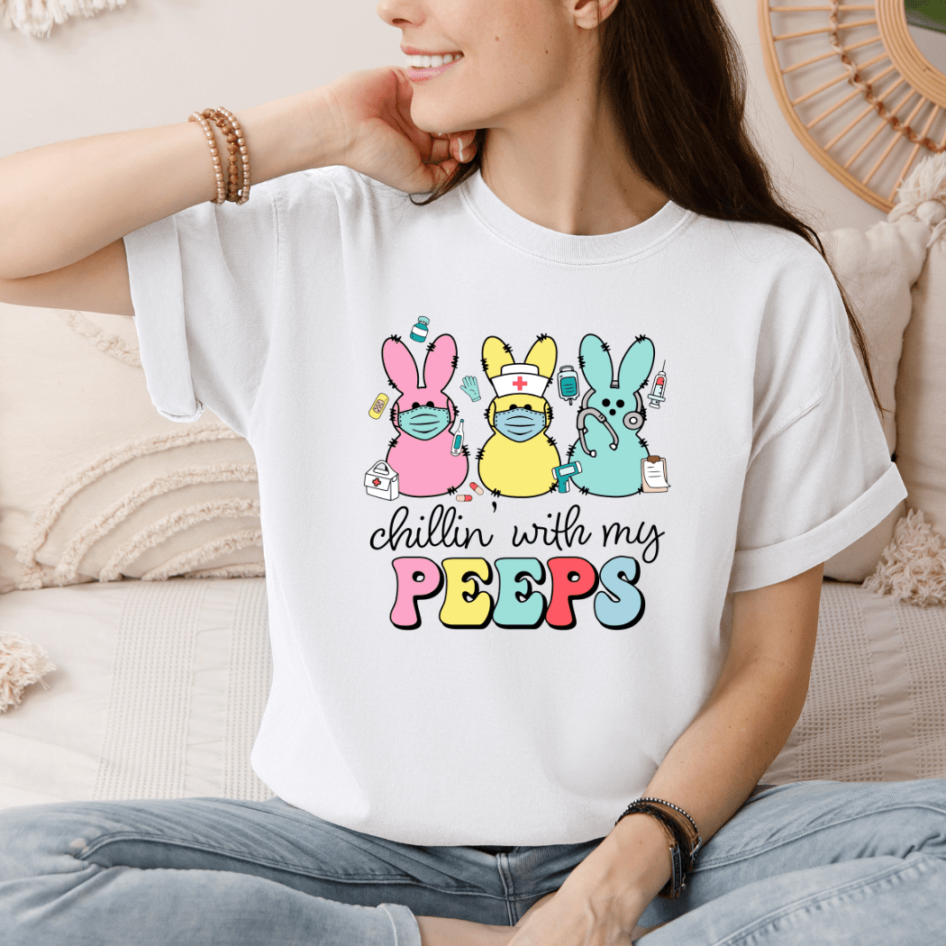 Easter Nurse T-Shirt – Cute Peep Graphic Tee – Nurse - Themed Easter Shirt - Designs by Lauren Ann