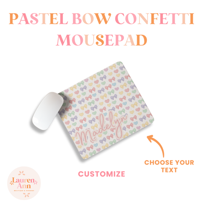Pastel Bow Confetti with Name Mousepad