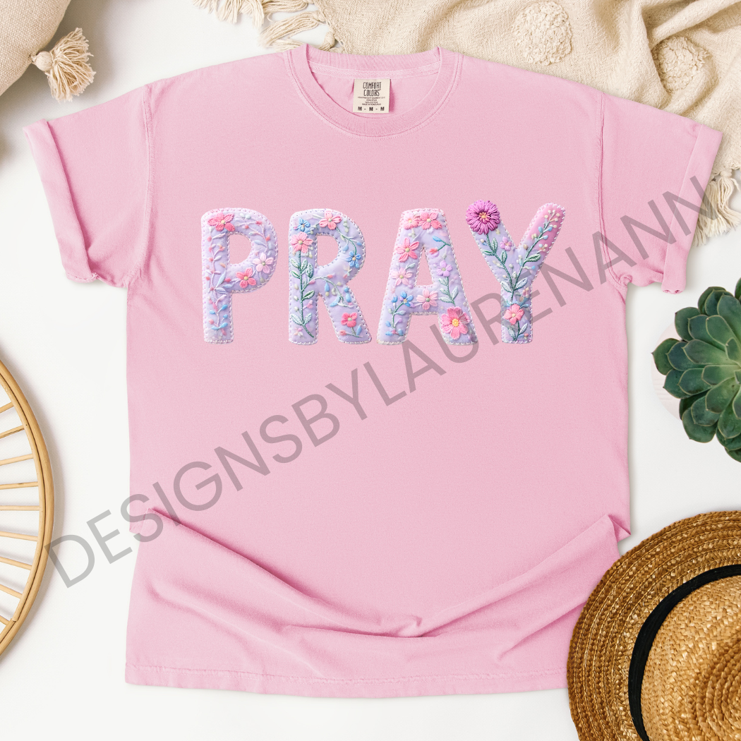 Pray Patchwork T-Shirt Pink/Purple