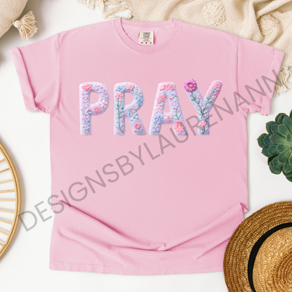 Pray Patchwork T-Shirt Pink/Purple