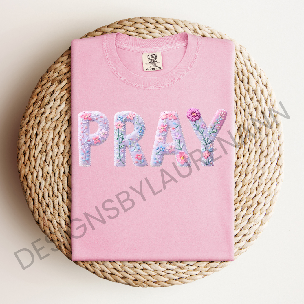 Pray Patchwork T-Shirt Pink/Purple