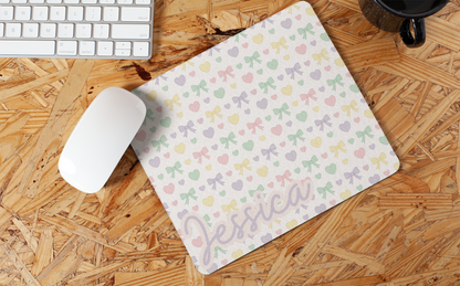 Pastel Bow/Heart with Name Mousepad