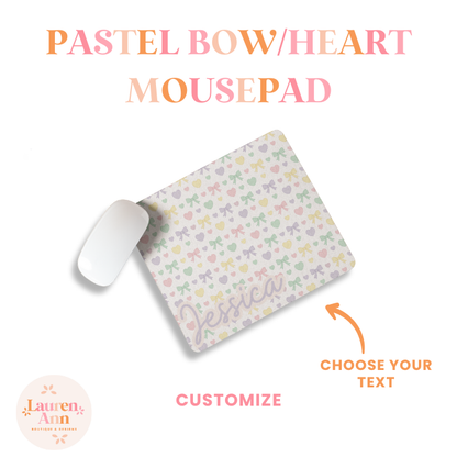 Pastel Bow/Heart with Name Mousepad