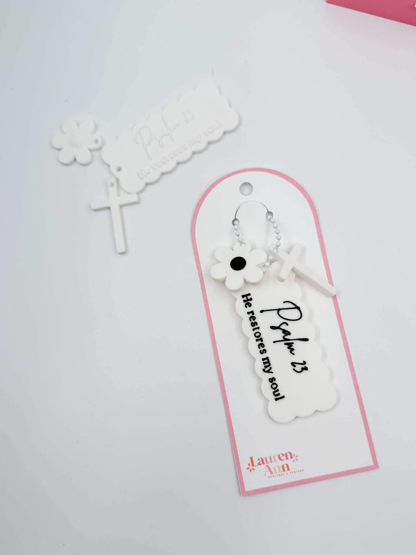 Psalm 23 Keychain - White