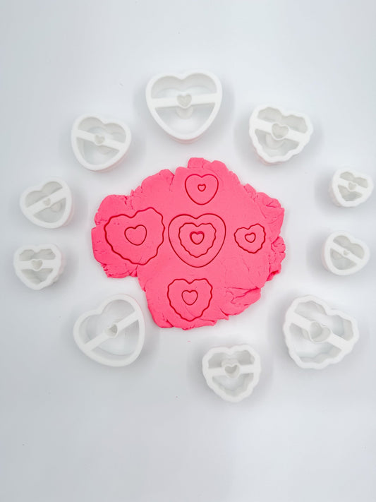 Valentine Heart Cookie Polymer Clay Cutters – Set of 10 (Mixed Sizes) - Designs by Lauren Ann