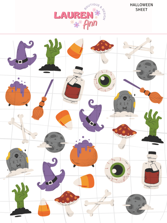 Digital Download Spooky Halloween Sticker Sheet - Designs by Lauren Ann