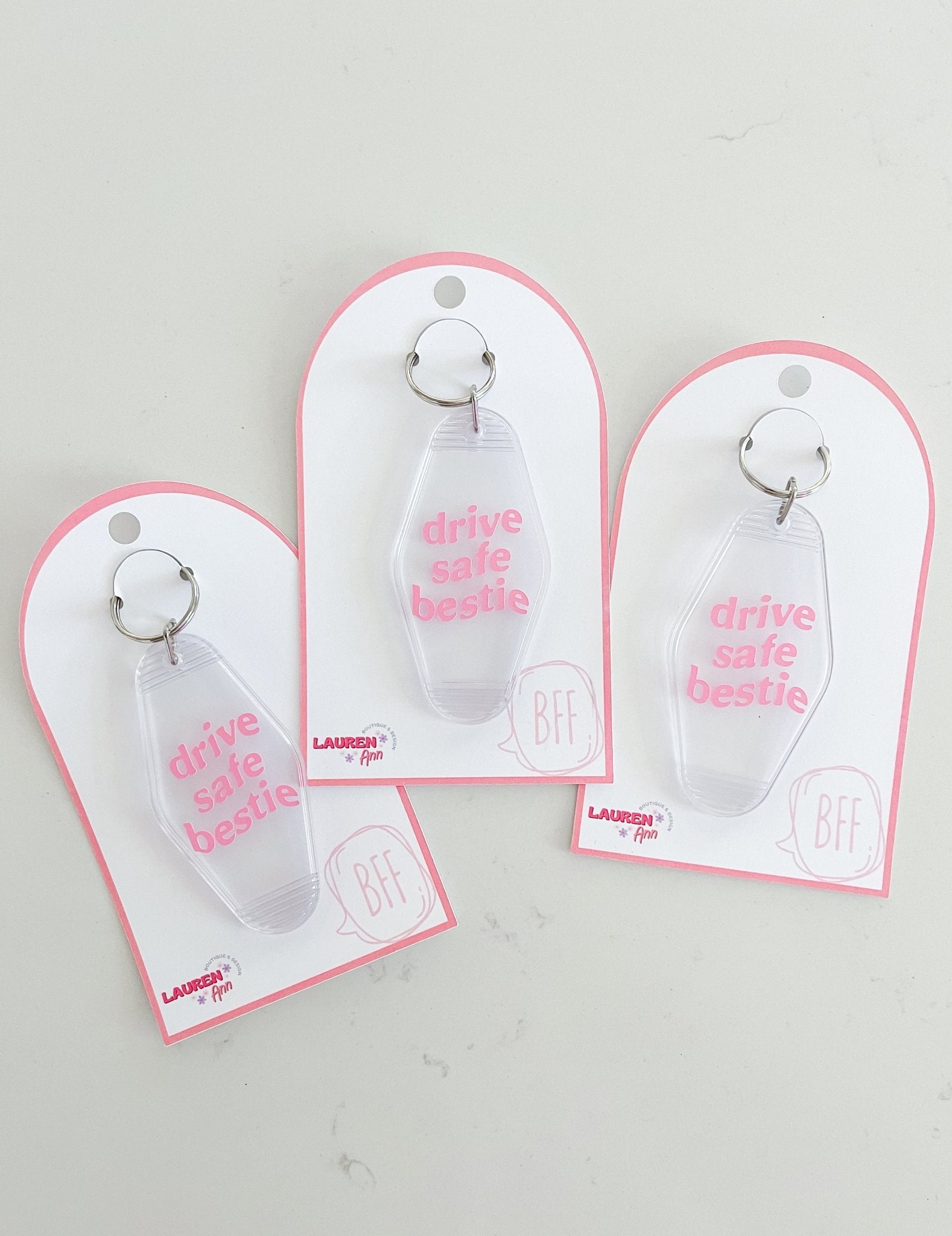Drive Safe Bestie Keychain Pink - Designs by Lauren Ann