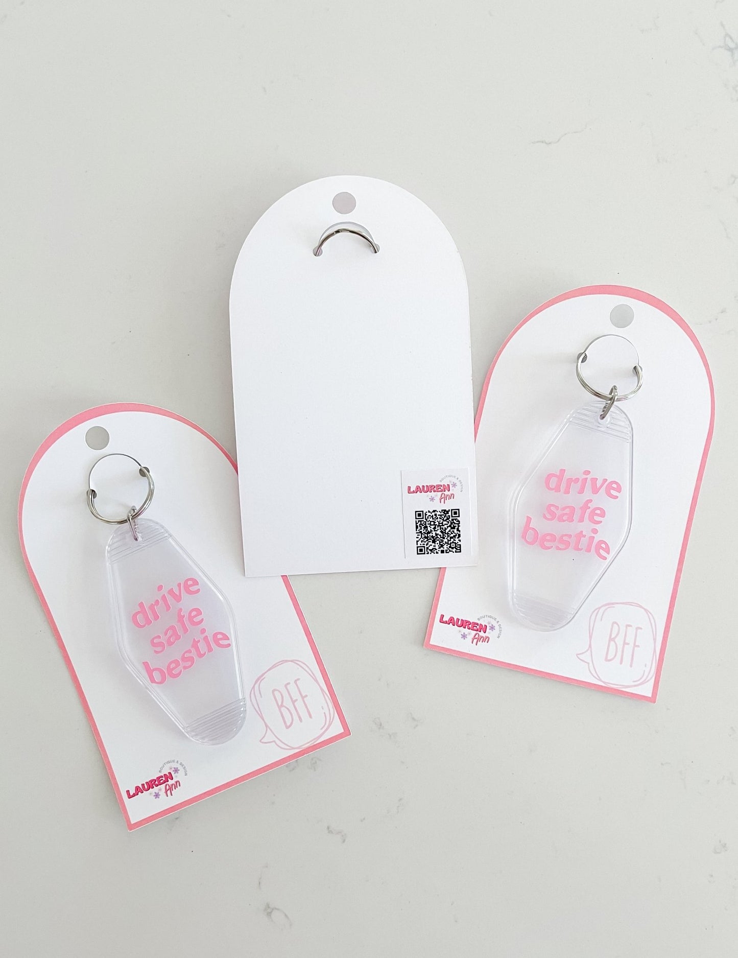 Drive Safe Bestie Keychain Pink - Designs by Lauren Ann