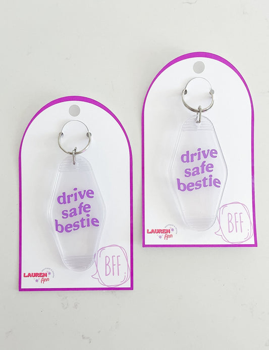 Drive Safe Bestie Keychain Purple - Designs by Lauren Ann