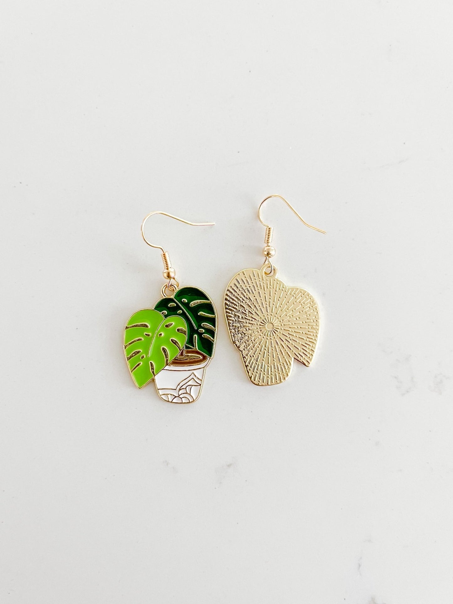 Enamel Monstera Earrings - Designs by Lauren Ann