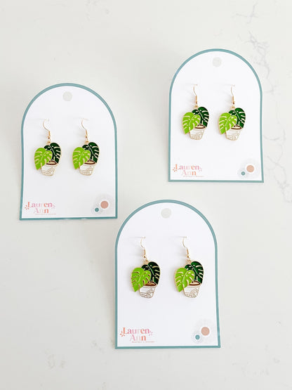 Enamel Monstera Earrings - Designs by Lauren Ann