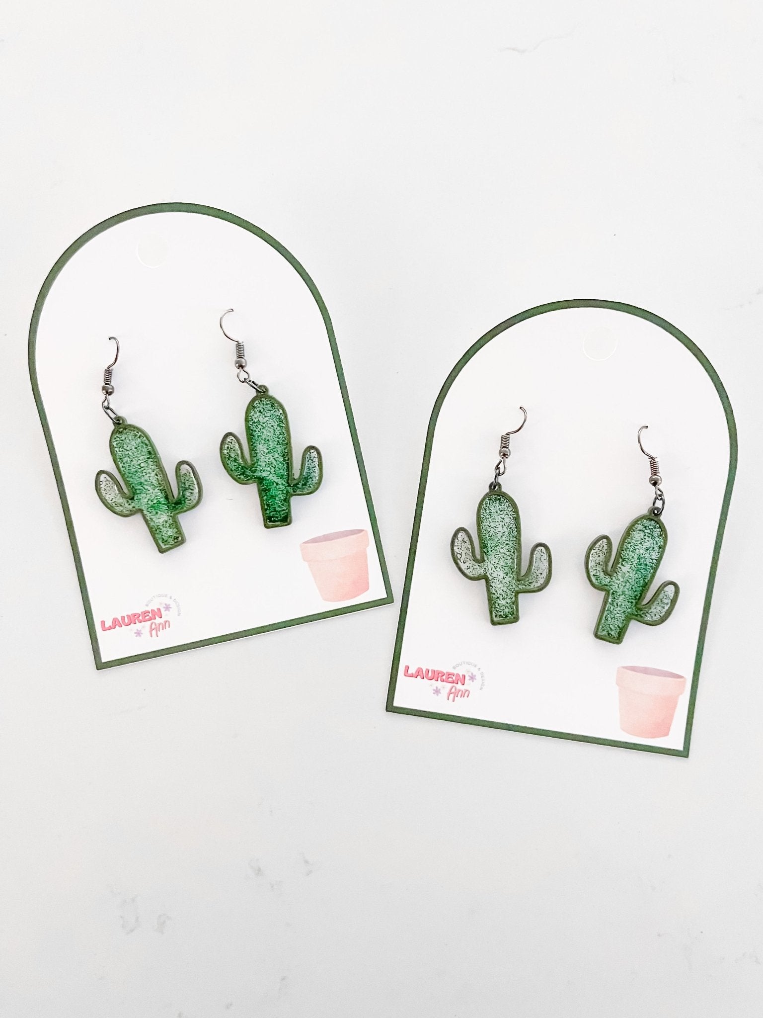 Glittery Resin Cactus Earrings - Designs by Lauren Ann