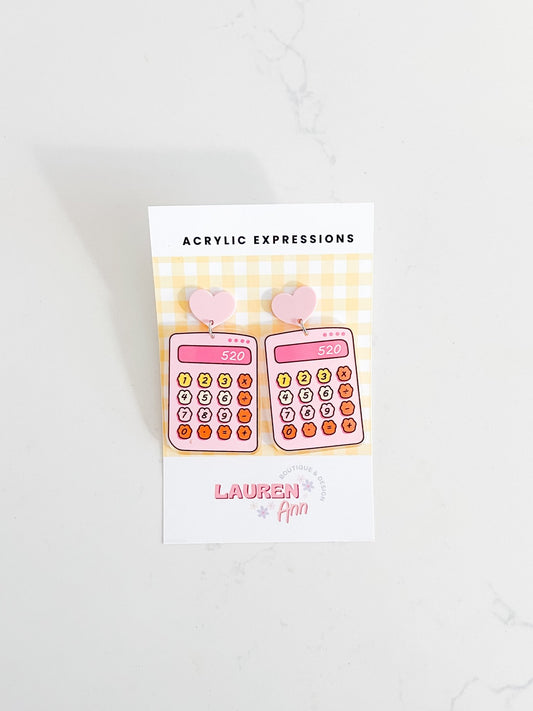 Pink Calculator Earrings - Designs by Lauren Ann